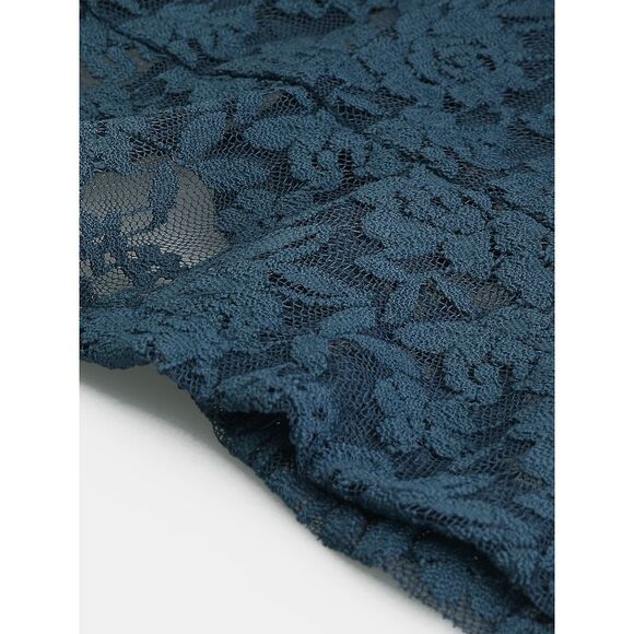 Floral Lace Shrug Tie Front Ruffled Sheer Crop Bolero Cardigan Dark Blue Grey - Picture 4 of 6
